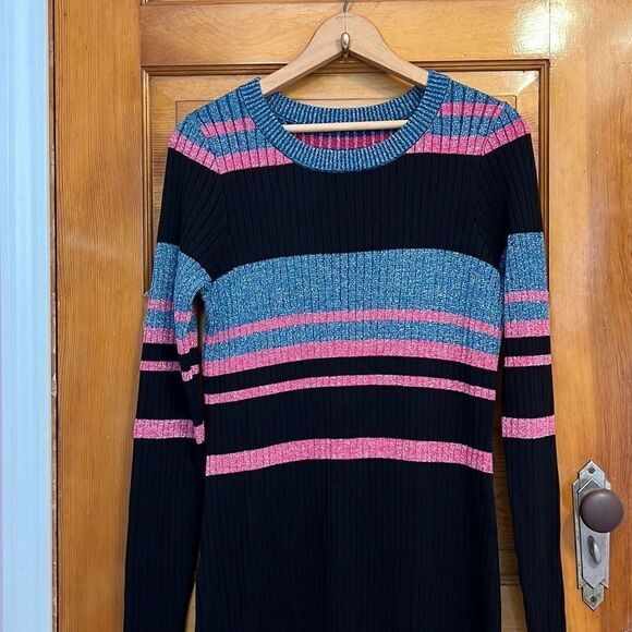 Black Pink Blue Sparkly Striped Sweater Dress Women’s Small - Picture 2 of 7